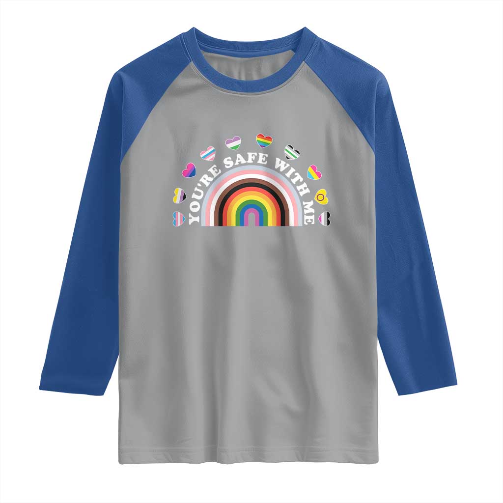 You're Safe With Me Raglan Shirt LGBTQ Pride Ally Rainbow Heart