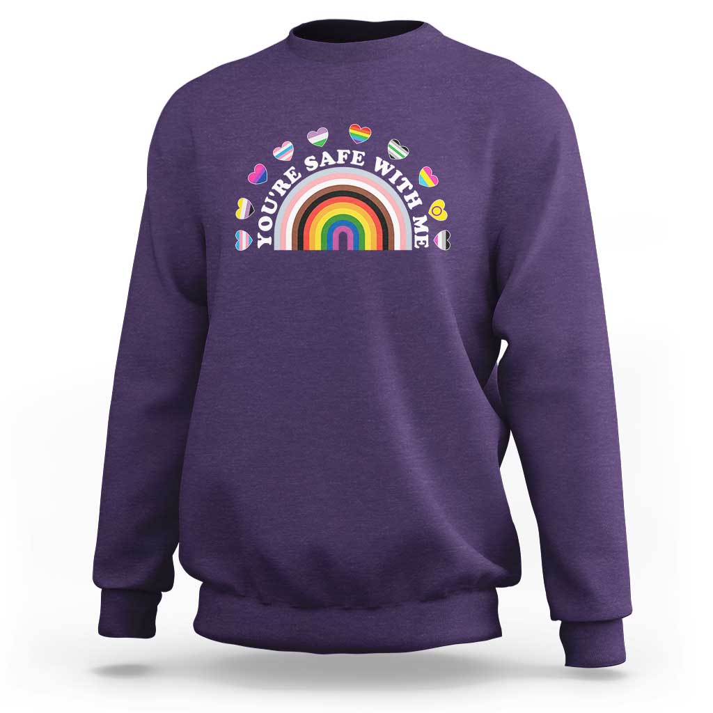 You're Safe With Me Sweatshirt LGBTQ Pride Ally Rainbow Heart