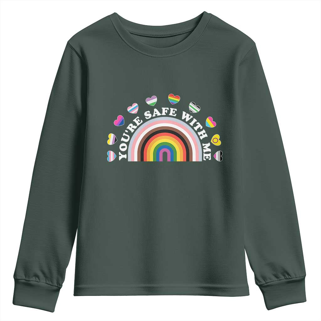 You're Safe With Me Youth Sweatshirt LGBTQ Pride Ally Rainbow Heart