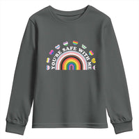 You're Safe With Me Youth Sweatshirt LGBTQ Pride Ally Rainbow Heart