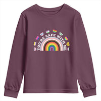 You're Safe With Me Youth Sweatshirt LGBTQ Pride Ally Rainbow Heart