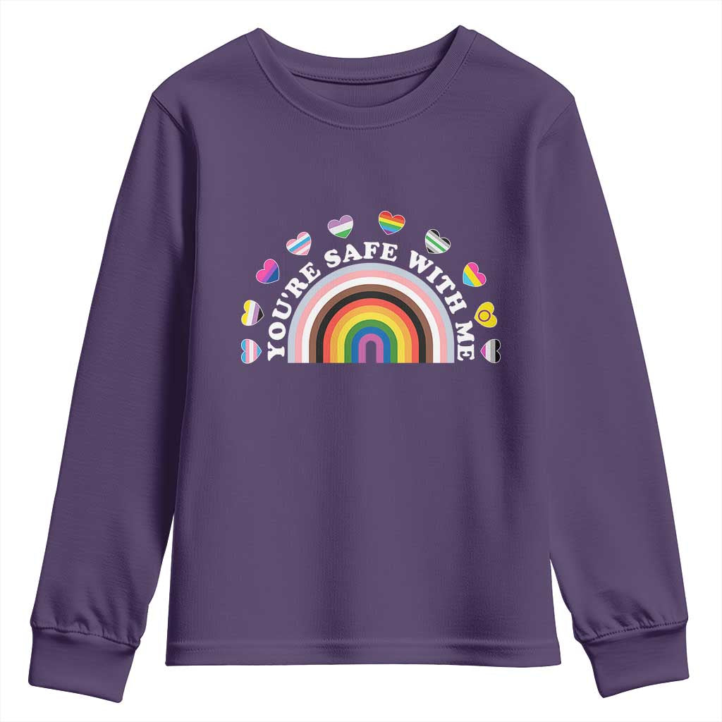 You're Safe With Me Youth Sweatshirt LGBTQ Pride Ally Rainbow Heart