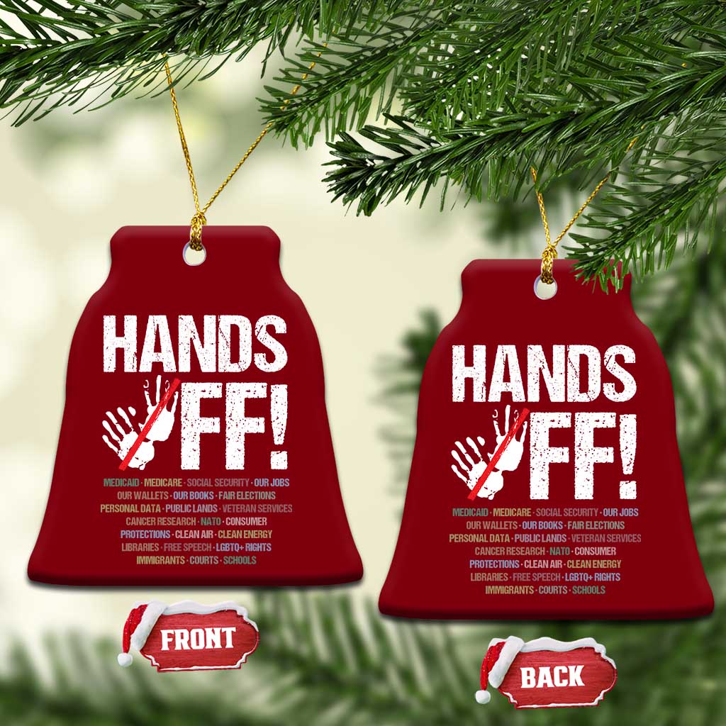 Hands Off Ceramic Ornament Social Security And Medicare Protest Vintage Hand Print - Wonder Print Shop