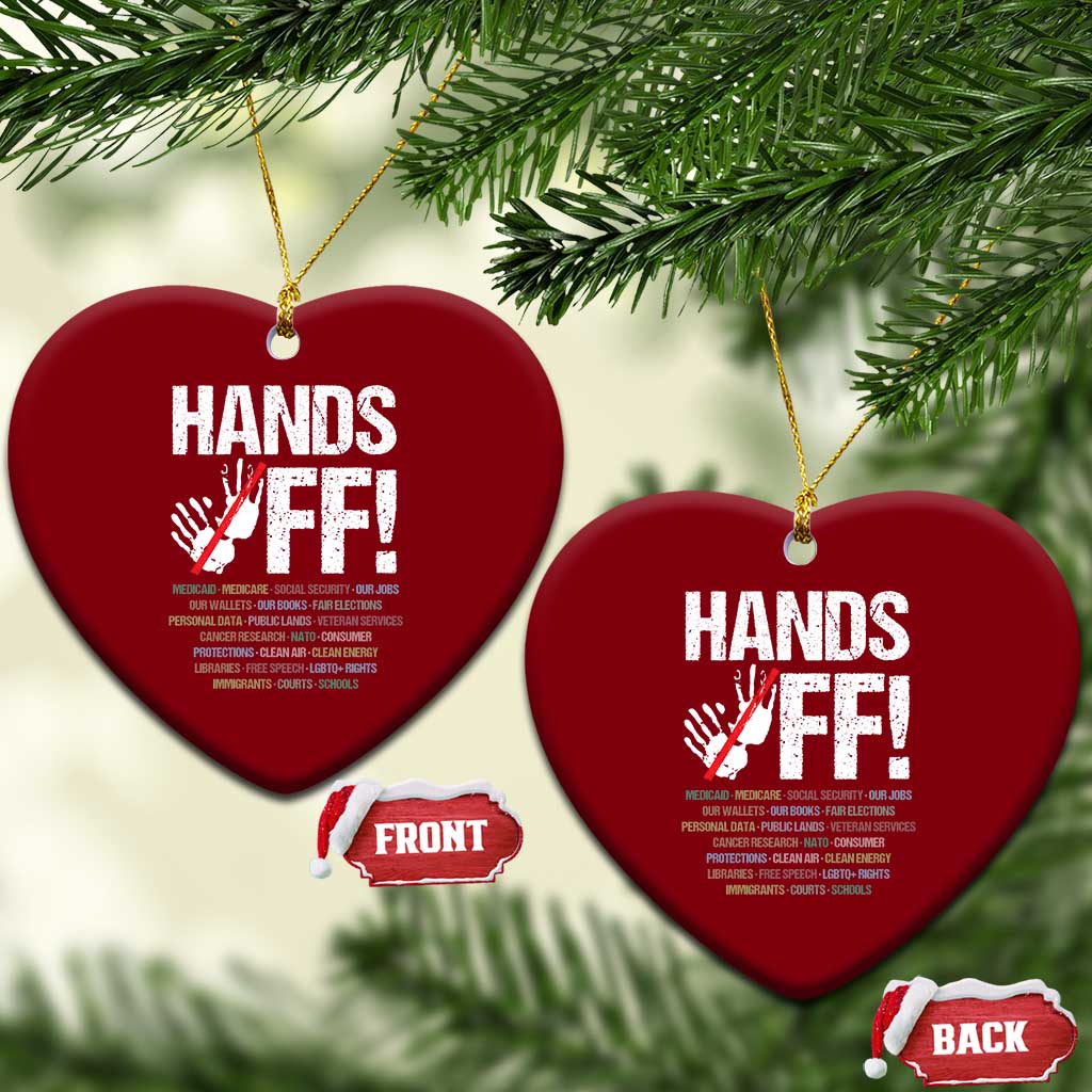 Hands Off Ceramic Ornament Social Security And Medicare Protest Vintage Hand Print - Wonder Print Shop
