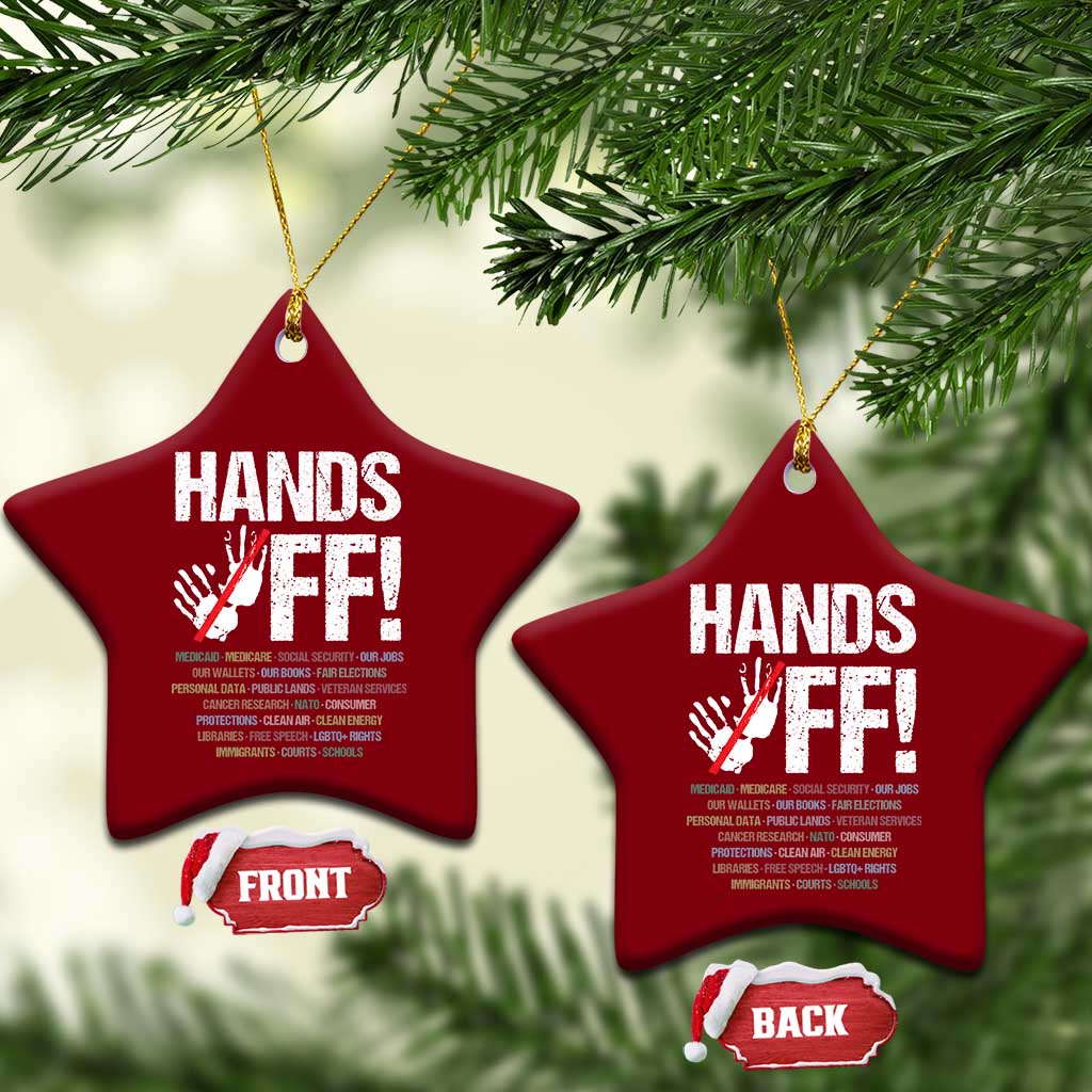 Hands Off Ceramic Ornament Social Security And Medicare Protest Vintage Hand Print - Wonder Print Shop