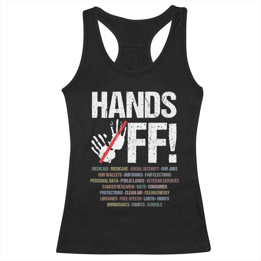 Hands Off Racerback Tank Top Social Security And Medicare Protest Vintage Hand Print