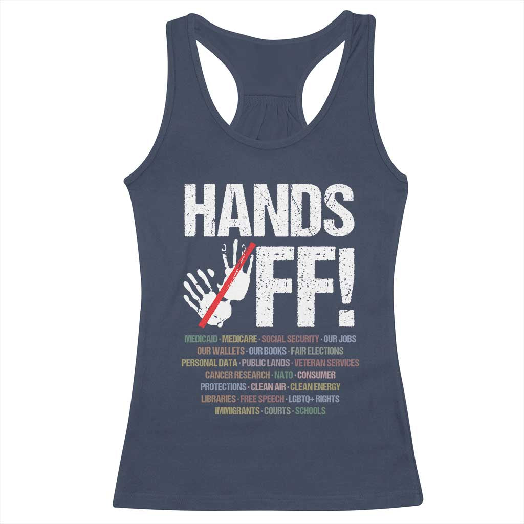 Hands Off Racerback Tank Top Social Security And Medicare Protest Vintage Hand Print