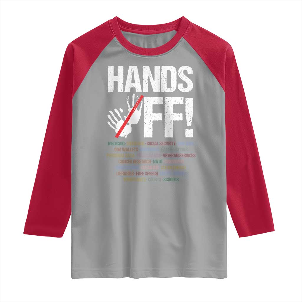Hands Off Raglan Shirt Social Security And Medicare Protest Vintage Hand Print