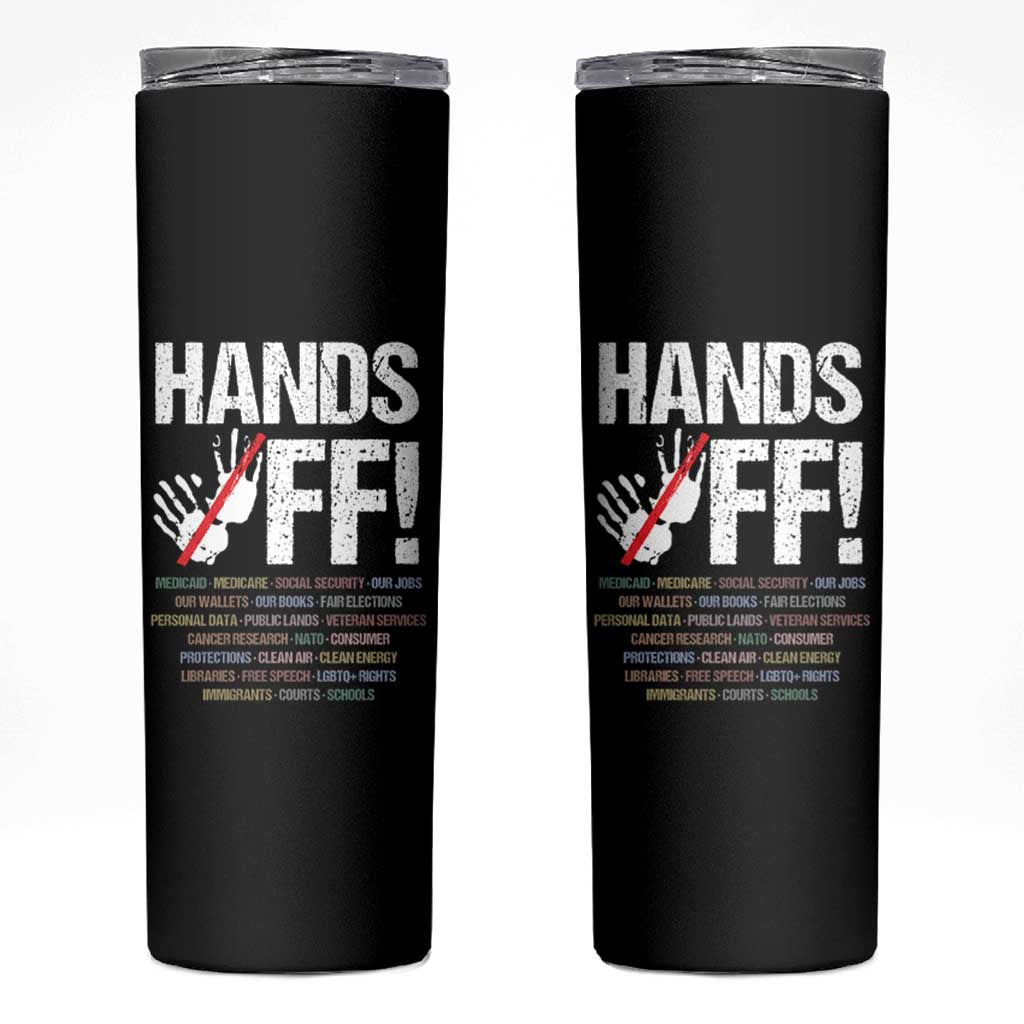 Hands Off Skinny Tumbler Social Security And Medicare Protest Vintage Hand Print