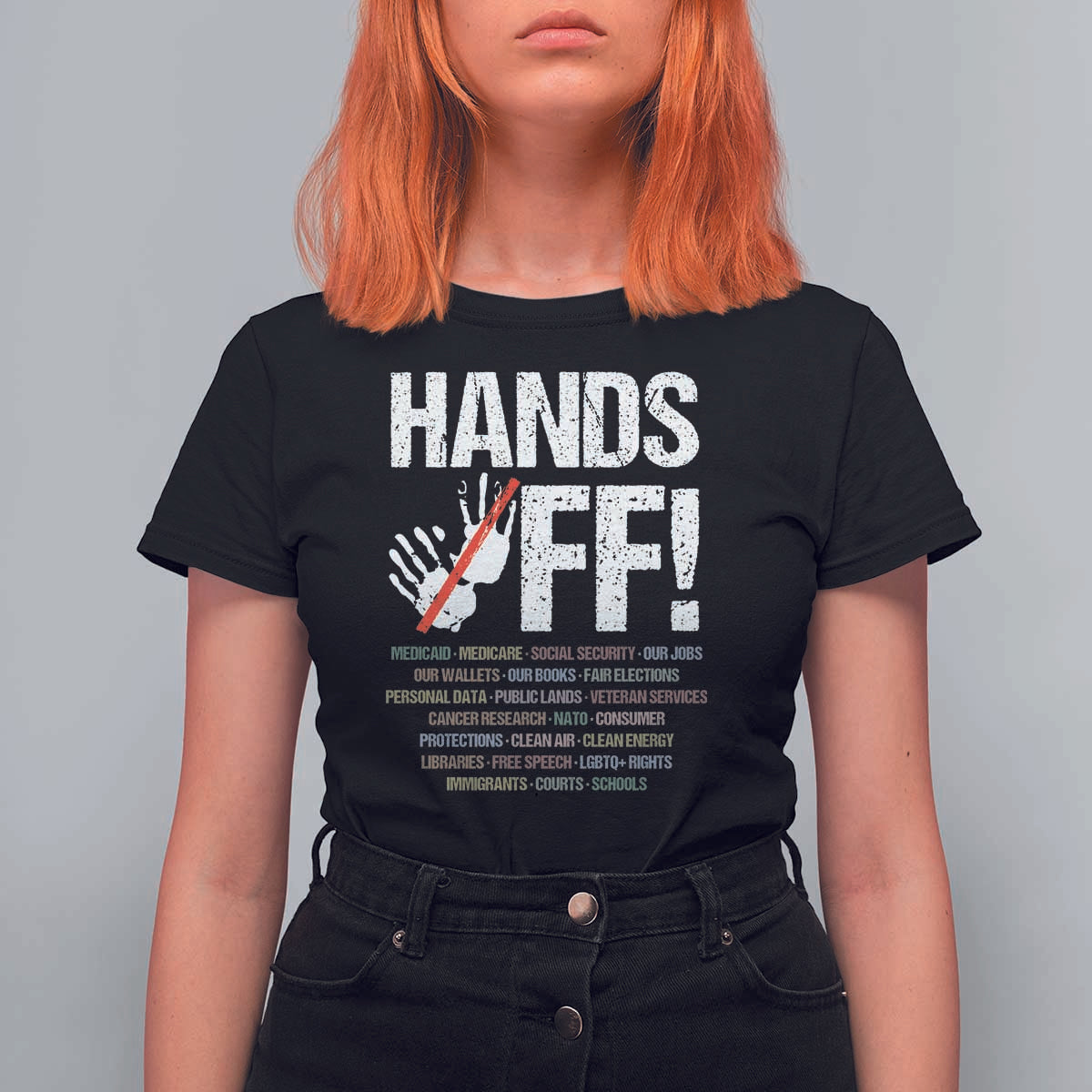 Hands Off T Shirt For Women Social Security And Medicare Protest Vintage Hand Print