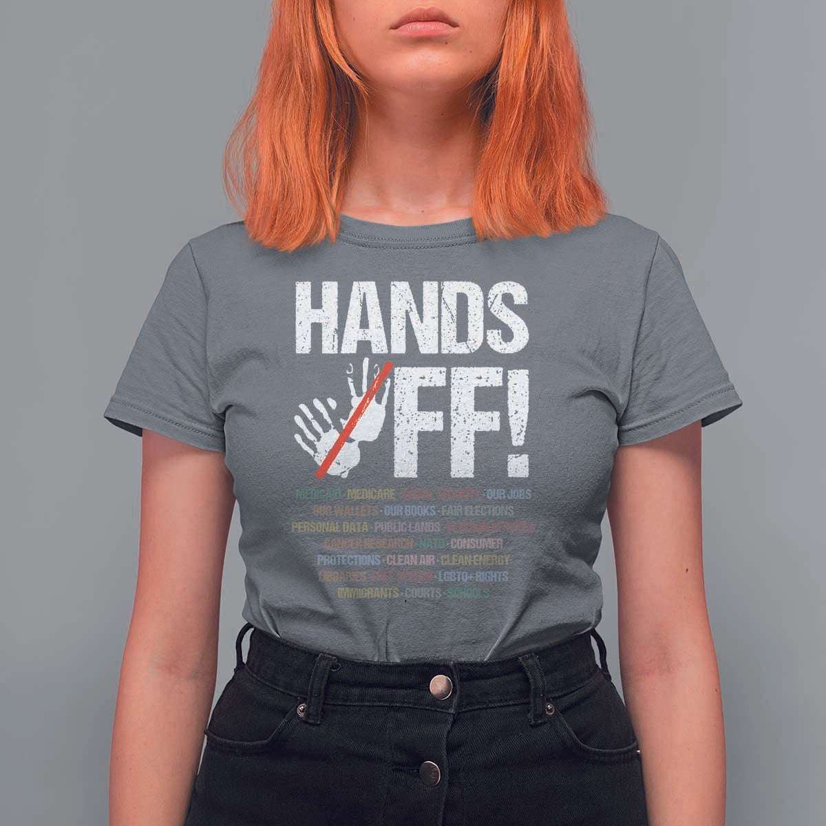 Hands Off T Shirt For Women Social Security And Medicare Protest Vintage Hand Print