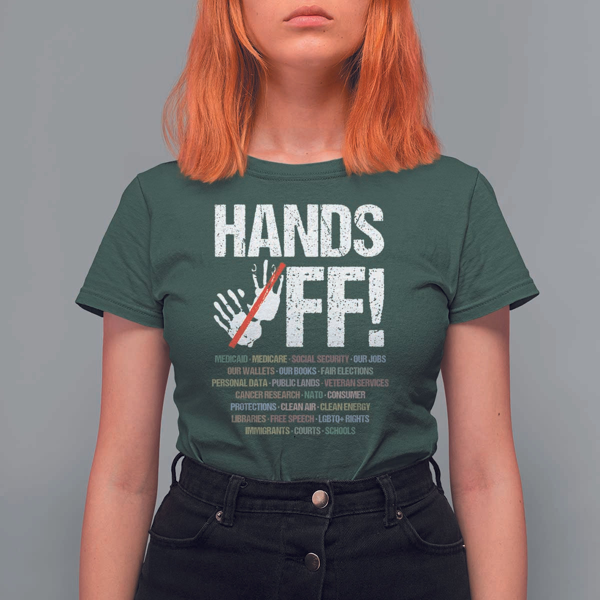 Hands Off T Shirt For Women Social Security And Medicare Protest Vintage Hand Print