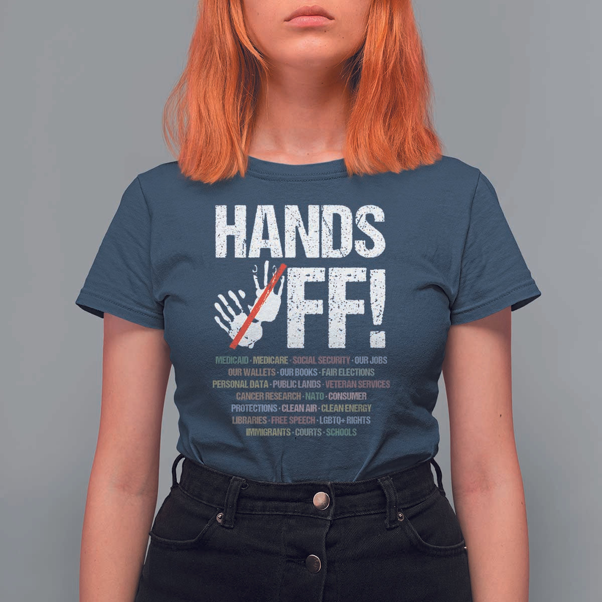 Hands Off T Shirt For Women Social Security And Medicare Protest Vintage Hand Print
