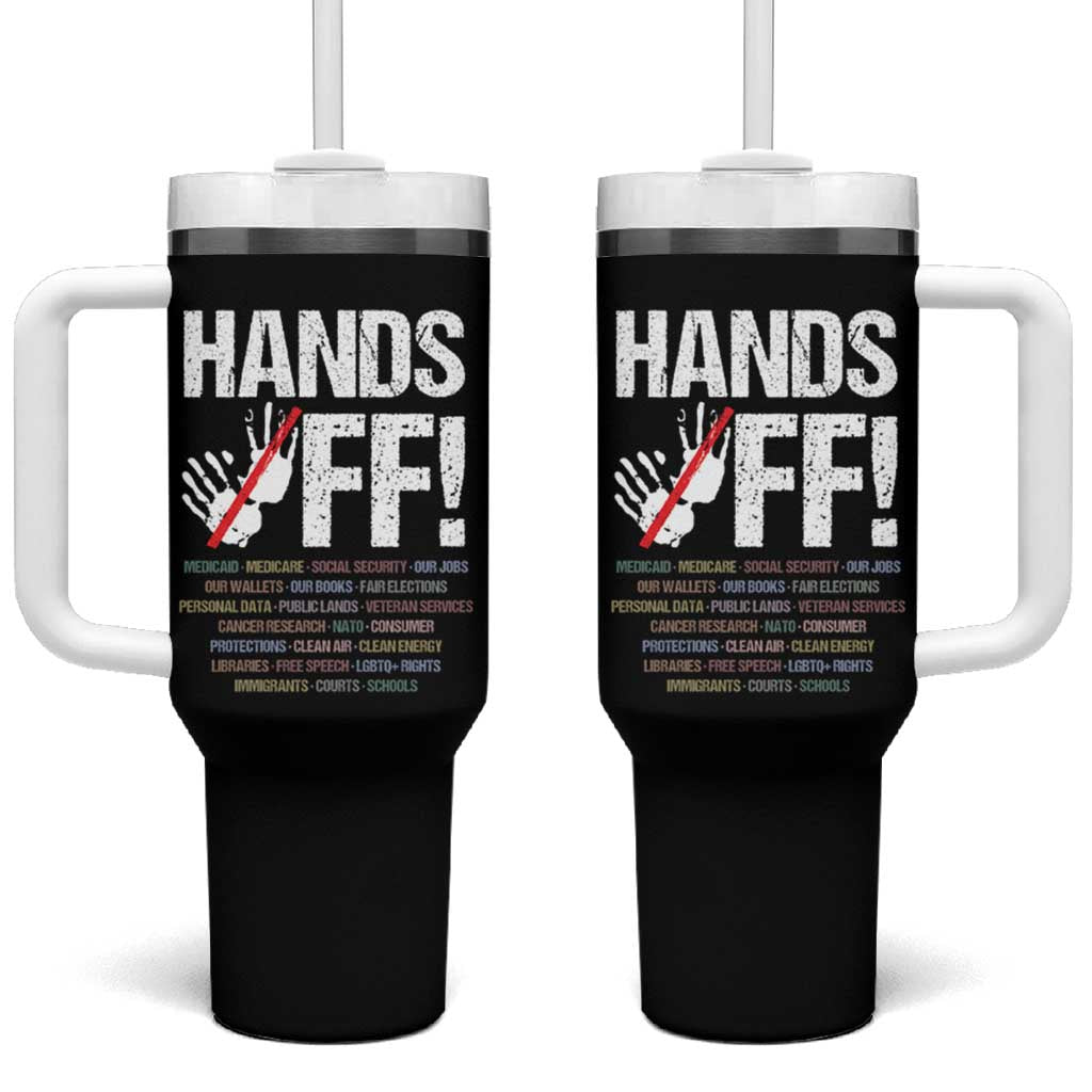 Hands Off Tumbler With Handle Social Security And Medicare Protest Vintage Hand Print