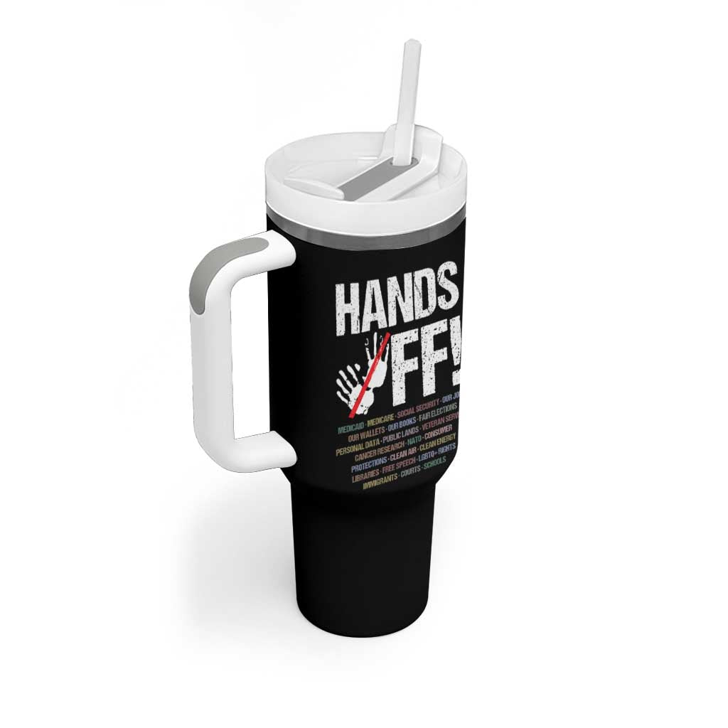 Hands Off Tumbler With Handle Social Security And Medicare Protest Vintage Hand Print