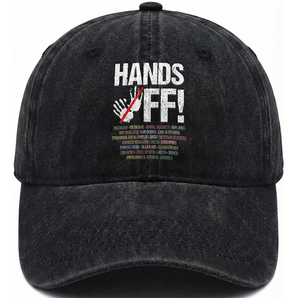 Hands Off Washed Cotton Baseball Cap Social Security And Medicare Protest Vintage Hand Print