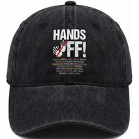 Hands Off Washed Cotton Baseball Cap Social Security And Medicare Protest Vintage Hand Print