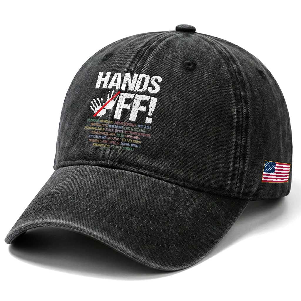 Hands Off Washed Cotton Baseball Cap Social Security And Medicare Protest Vintage Hand Print
