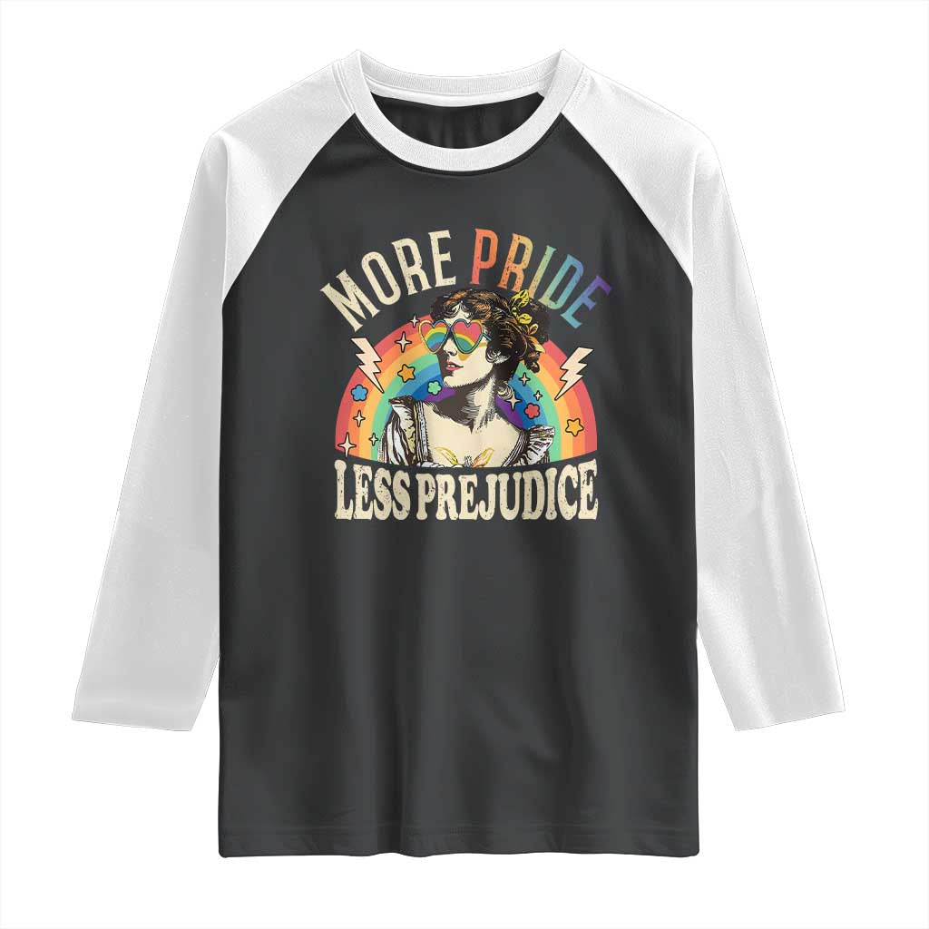 More Pride Less Prejudice Raglan Shirt Pride Month LGBTQ Rainbow