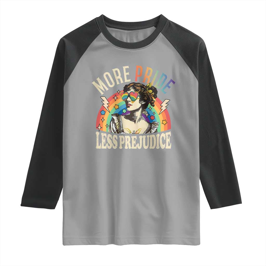 More Pride Less Prejudice Raglan Shirt Pride Month LGBTQ Rainbow