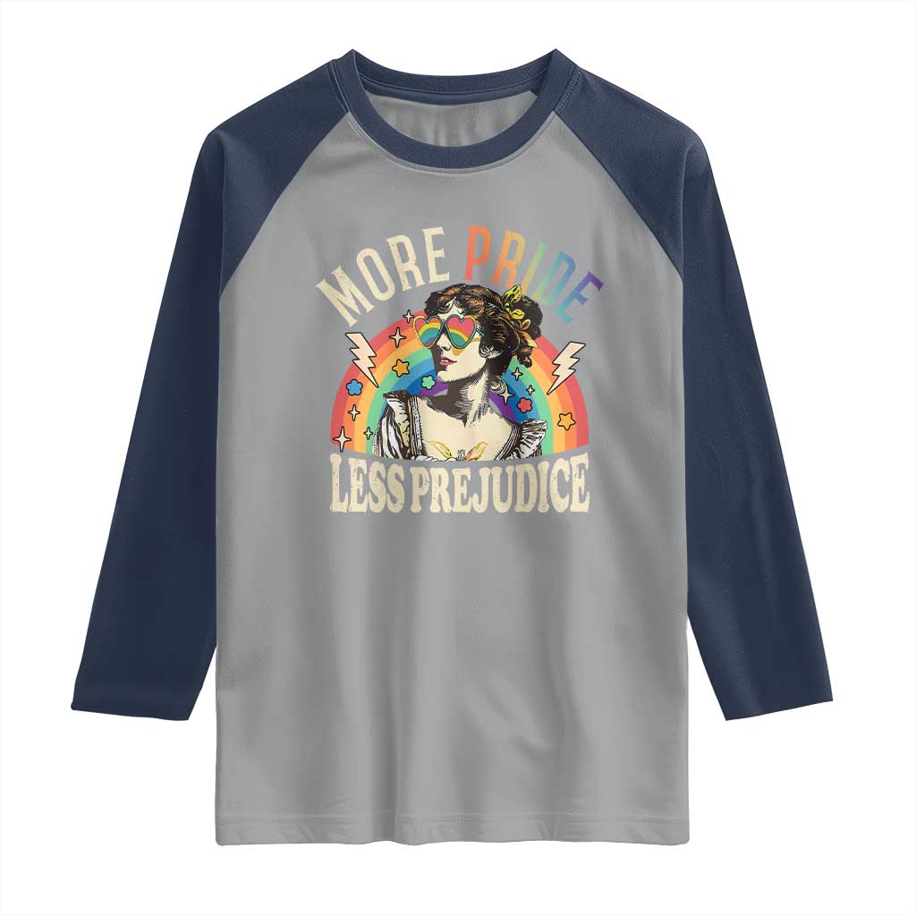 More Pride Less Prejudice Raglan Shirt Pride Month LGBTQ Rainbow