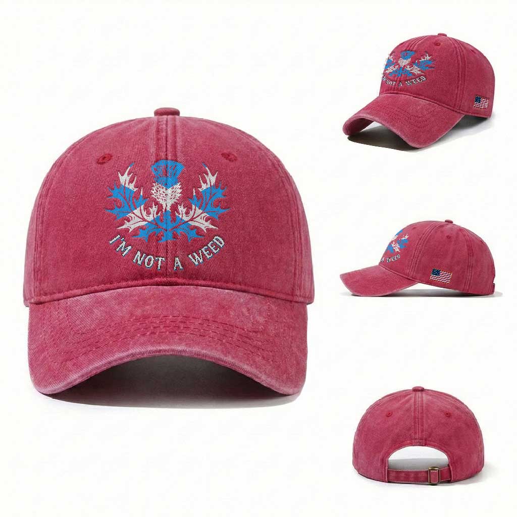 Funny Scottish Thistle I Am Not A Weed Washed Cotton Baseball Cap Scotland Flag