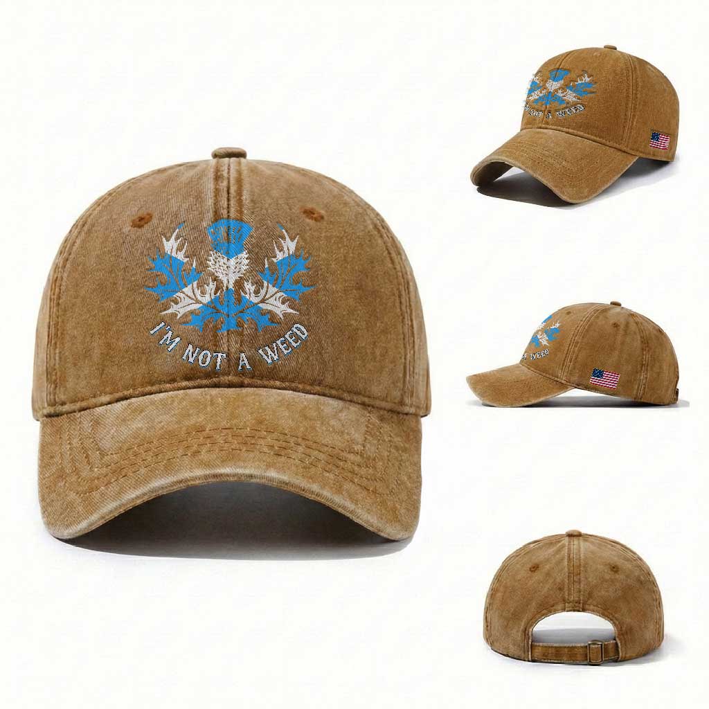 Funny Scottish Thistle I Am Not A Weed Washed Cotton Baseball Cap Scotland Flag