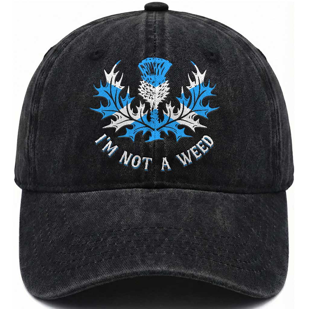 Funny Scottish Thistle I Am Not A Weed Washed Cotton Baseball Cap Scotland Flag