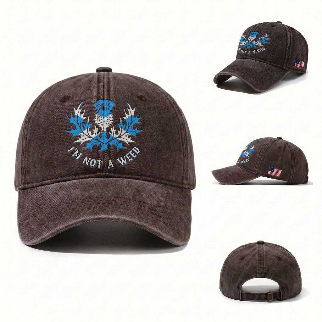 Funny Scottish Thistle I Am Not A Weed Washed Cotton Baseball Cap Scotland Flag