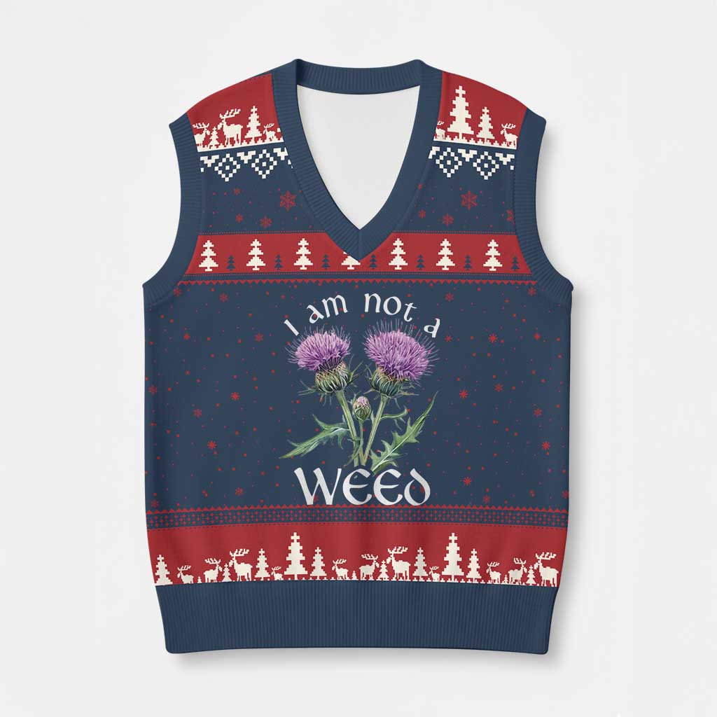 Funny Scottish Thistle I Am Not A Weed V-Neck Knit Sweater Vest - Wonder Print Shop