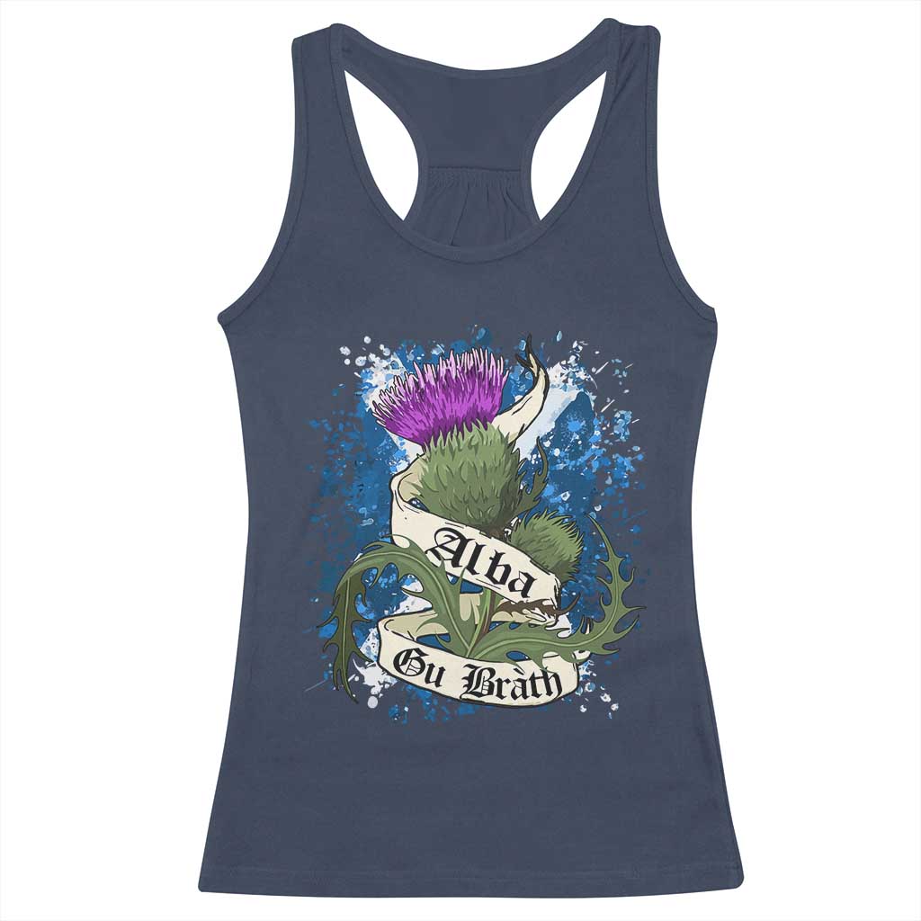 Alba Gu Brath Racerback Tank Top Vintage Thistle Flower Scottish Scotland Flag Saltire