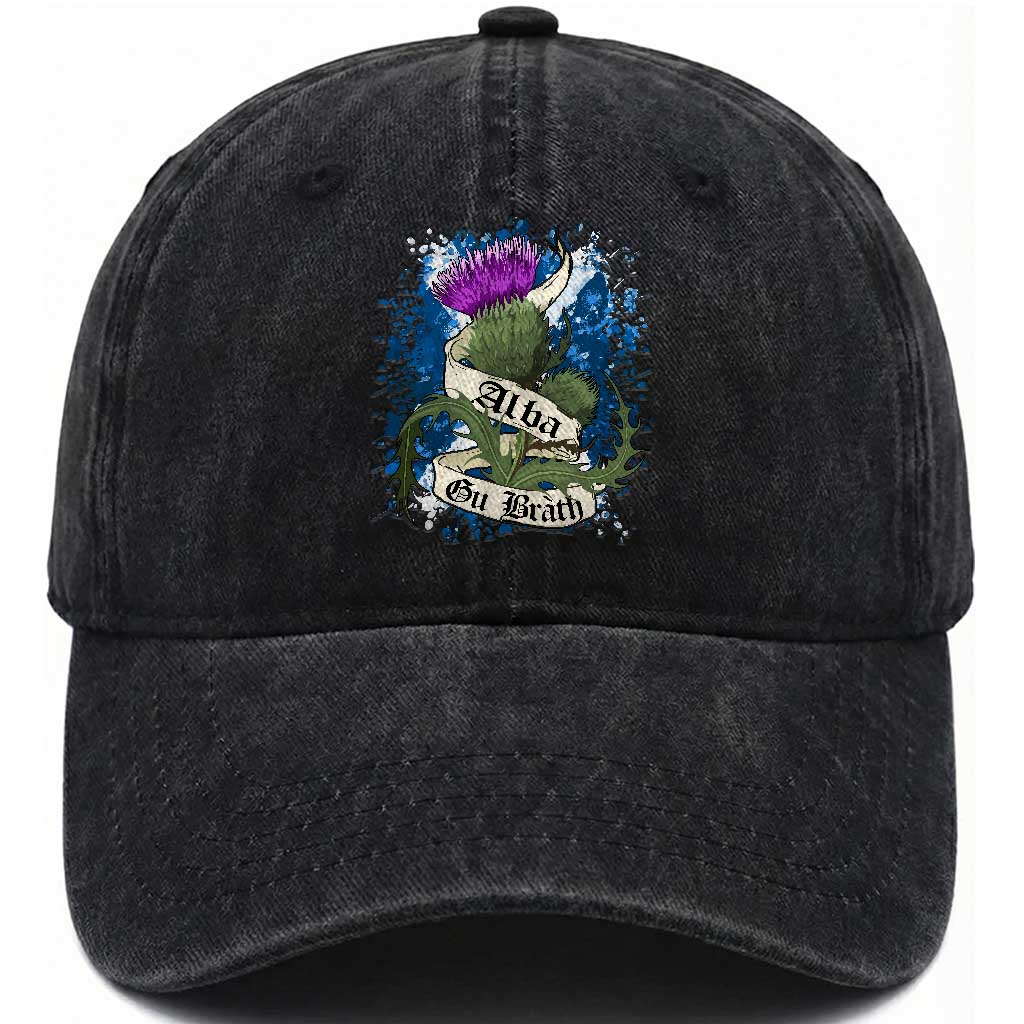 Alba Gu Brath Washed Cotton Baseball Cap Vintage Thistle Flower Scottish Scotland Flag Saltire