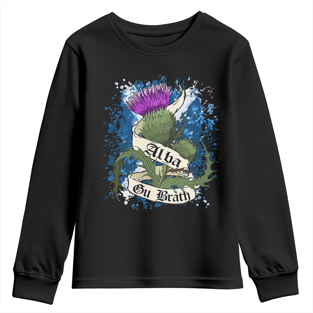 Alba Gu Brath Youth Sweatshirt Vintage Thistle Flower Scottish Scotland Flag Saltire