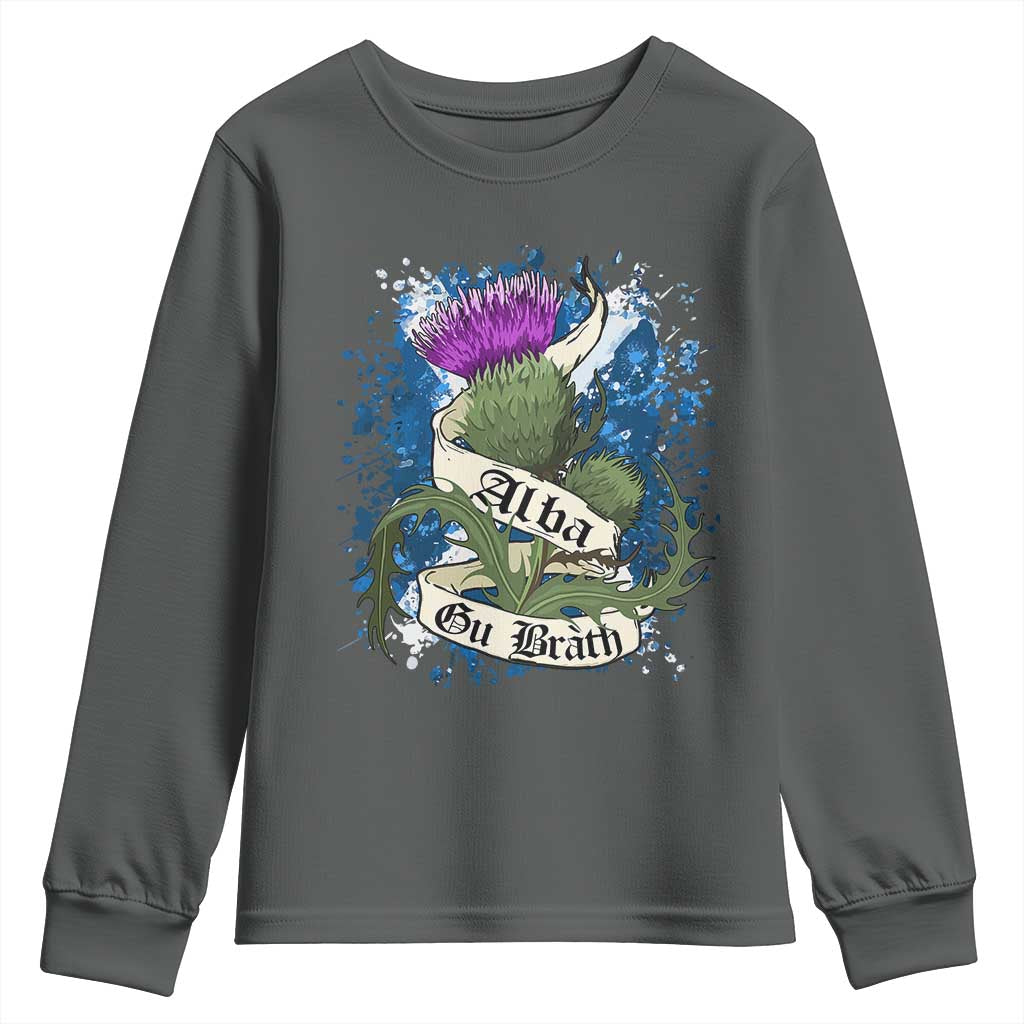 Alba Gu Brath Youth Sweatshirt Vintage Thistle Flower Scottish Scotland Flag Saltire
