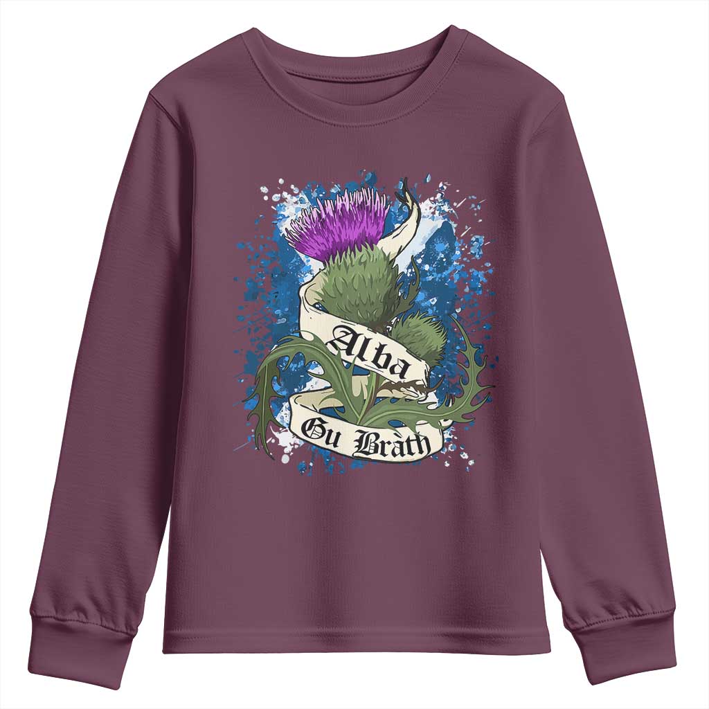 Alba Gu Brath Youth Sweatshirt Vintage Thistle Flower Scottish Scotland Flag Saltire