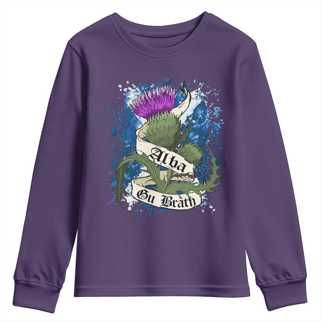 Alba Gu Brath Youth Sweatshirt Vintage Thistle Flower Scottish Scotland Flag Saltire
