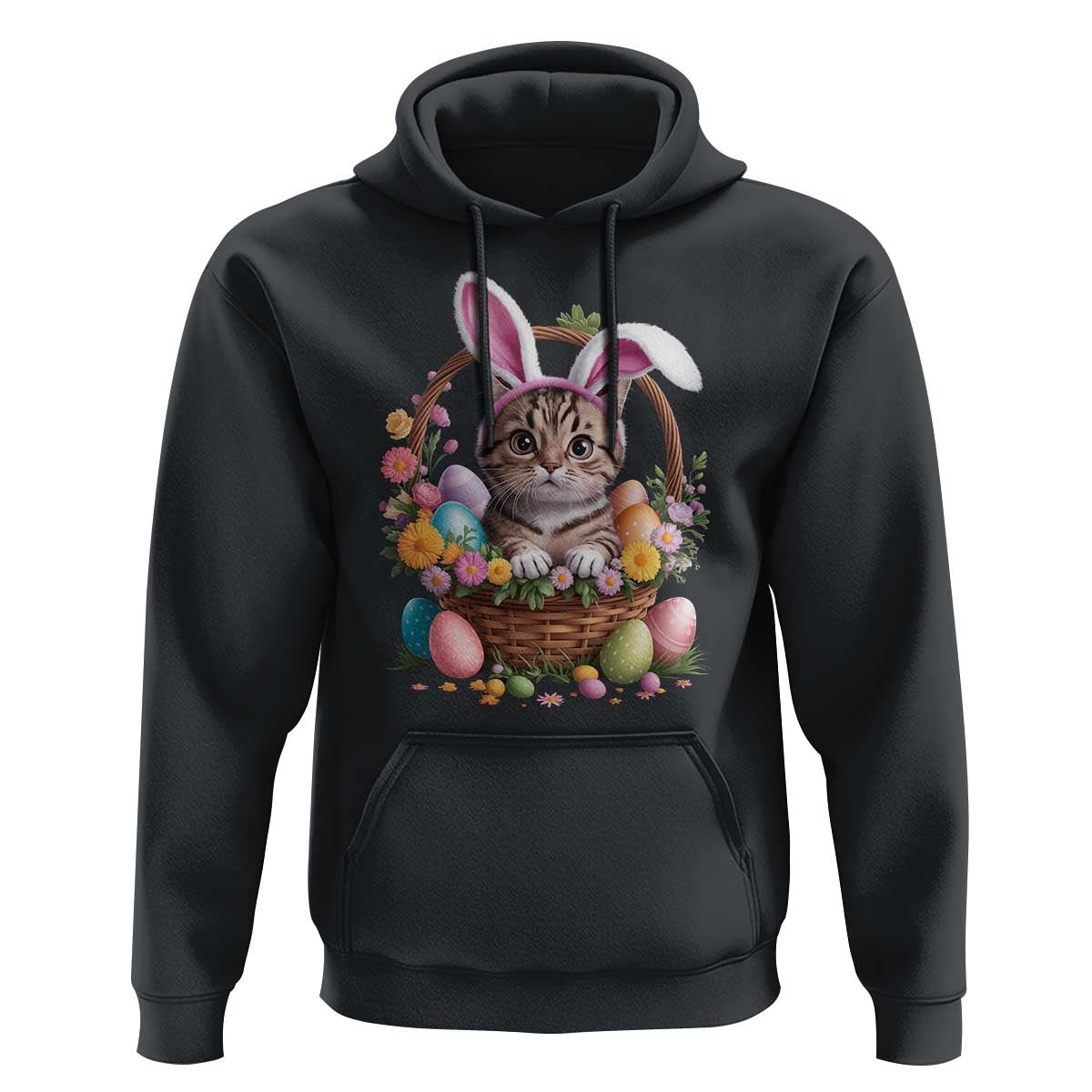 Funny Easter Day Cat Bunny Ears Egg Basket Hoodie