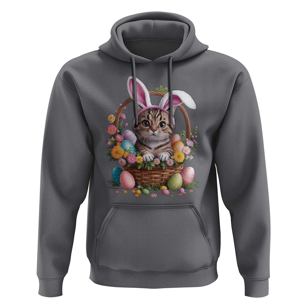 Funny Easter Day Cat Bunny Ears Egg Basket Hoodie