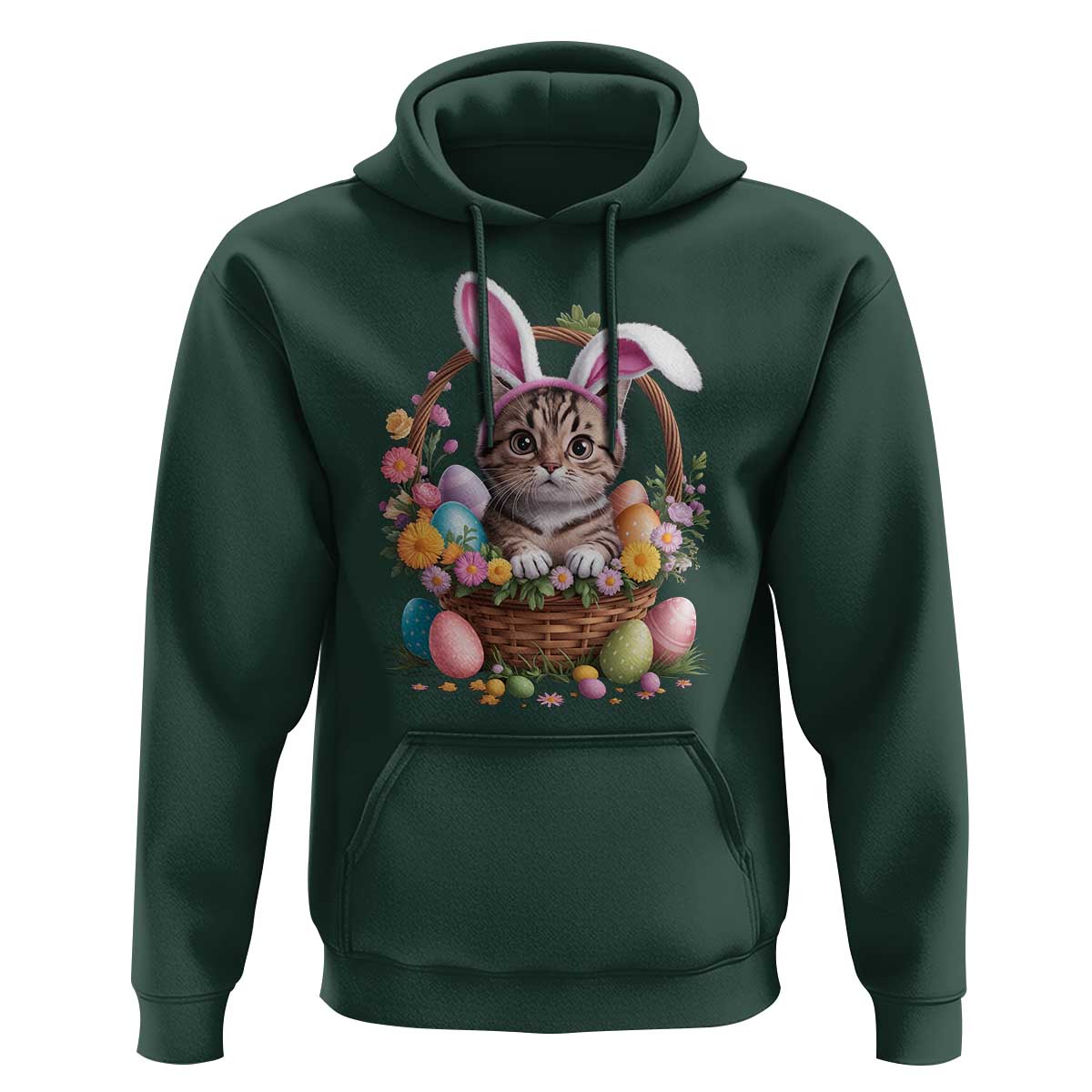 Funny Easter Day Cat Bunny Ears Egg Basket Hoodie