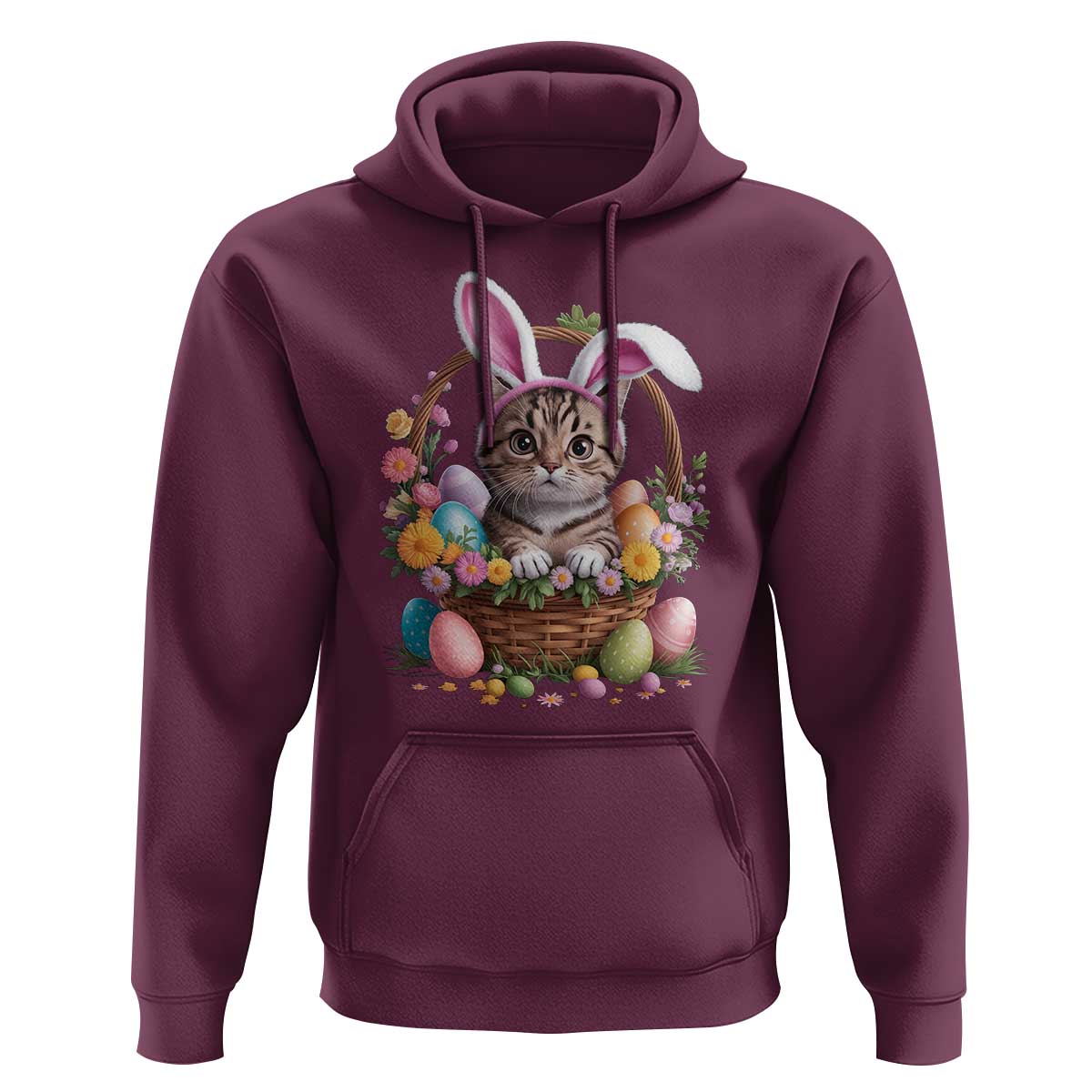 Funny Easter Day Cat Bunny Ears Egg Basket Hoodie