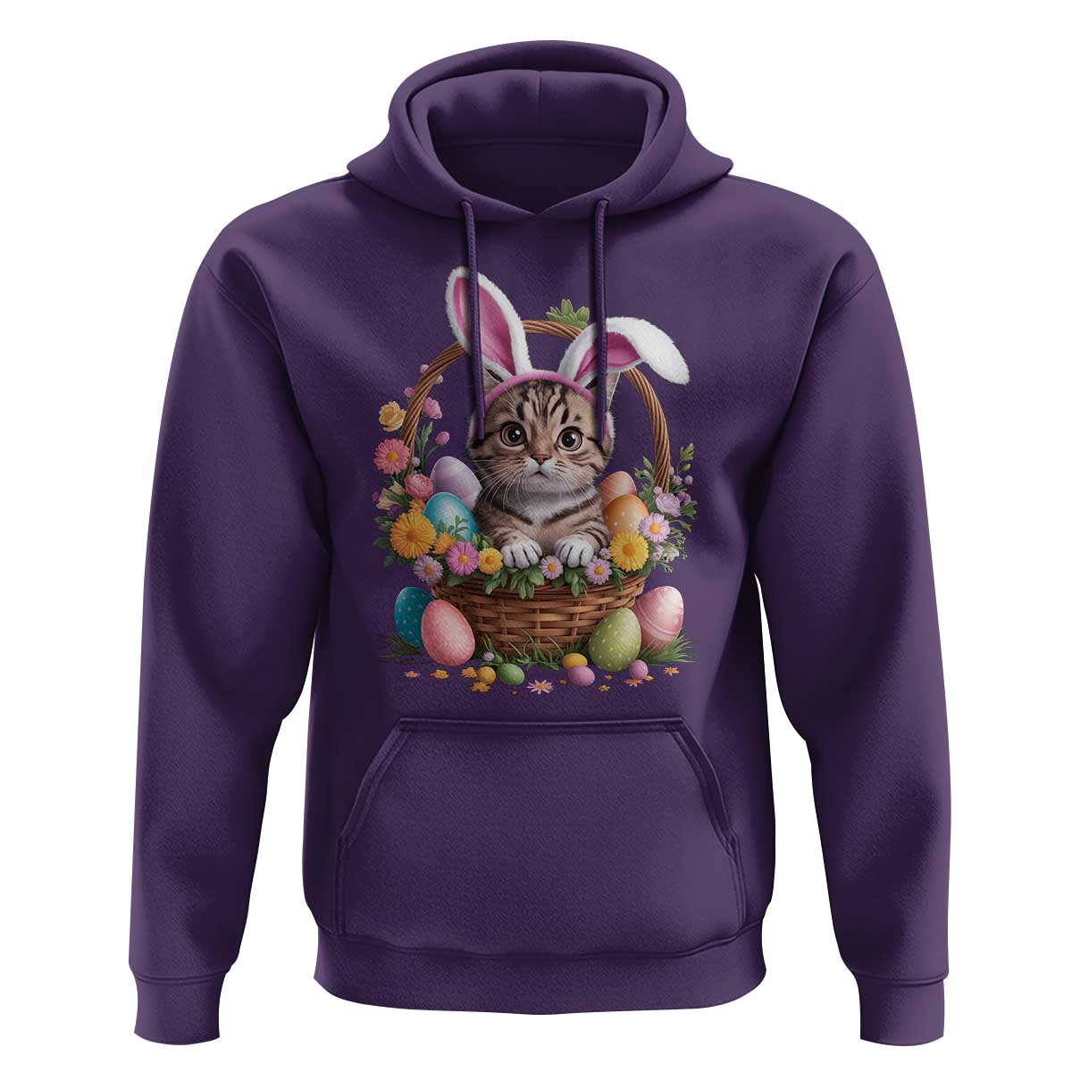 Funny Easter Day Cat Bunny Ears Egg Basket Hoodie