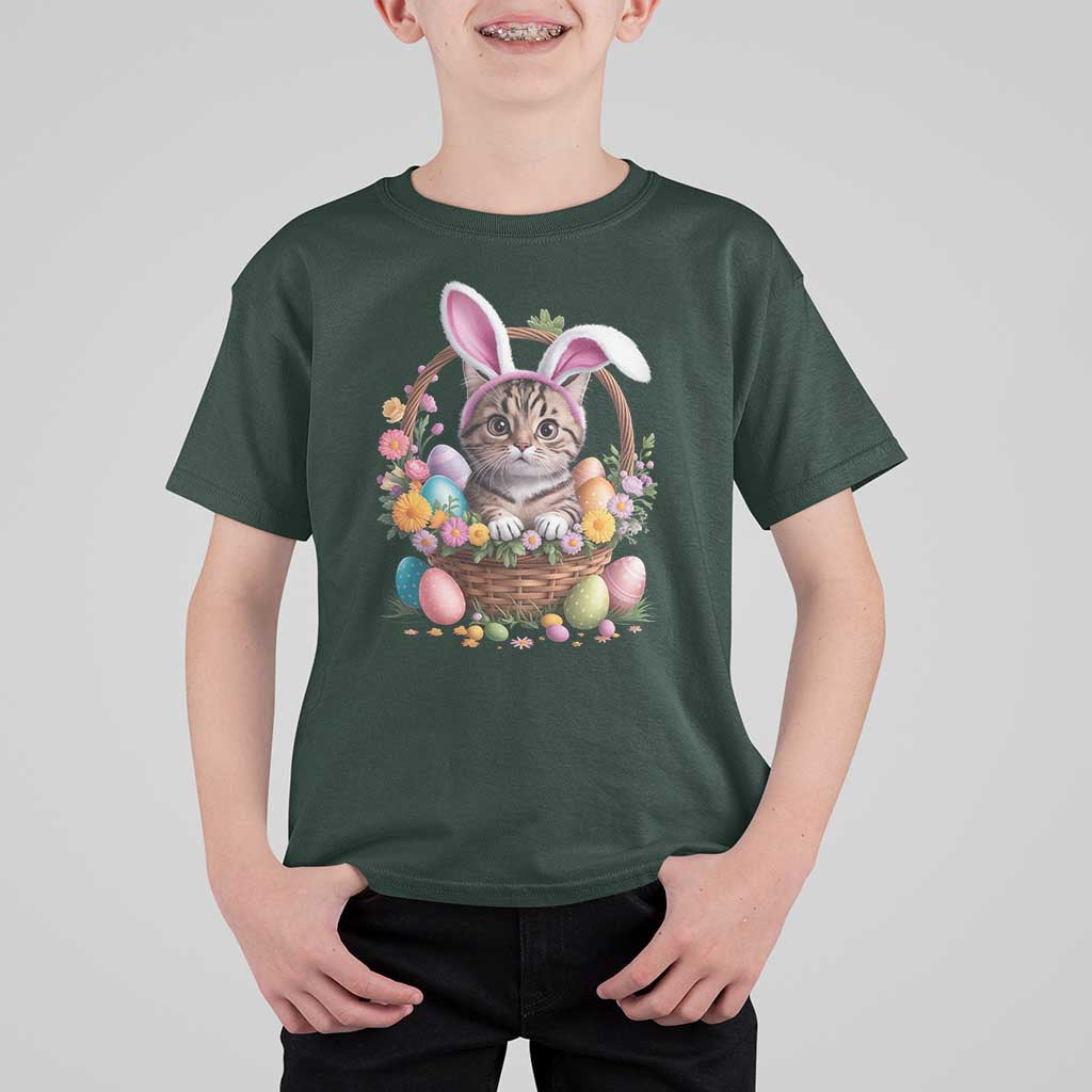 Funny Easter Day Cat Bunny Ears Egg Basket T Shirt For Kid