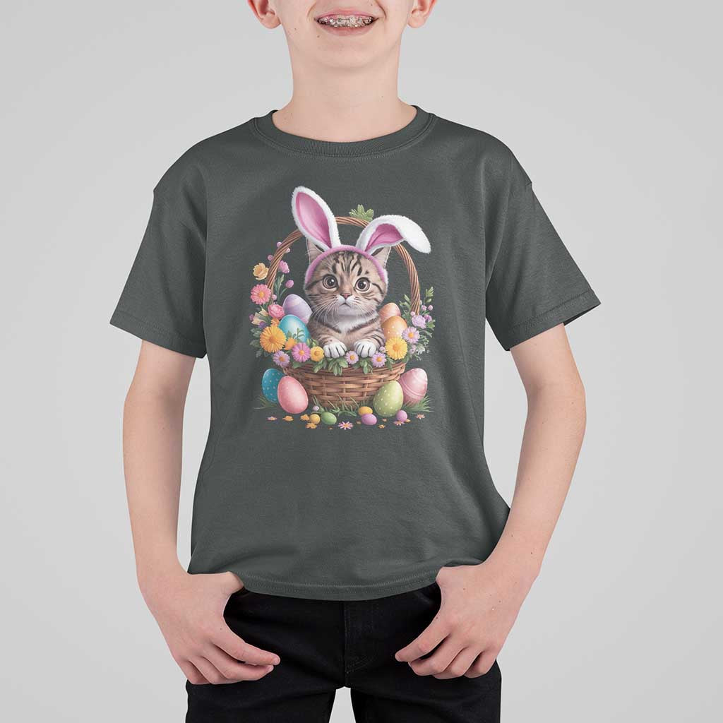 Funny Easter Day Cat Bunny Ears Egg Basket T Shirt For Kid