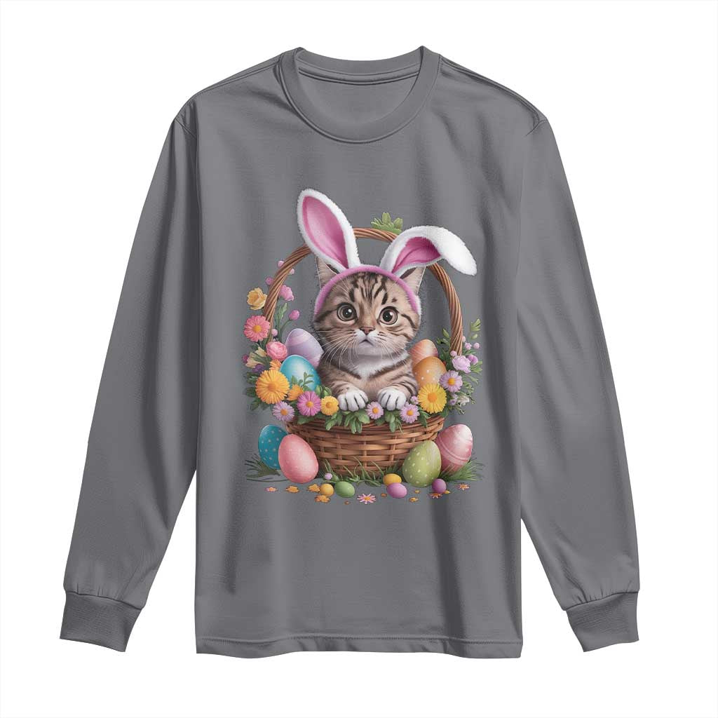 Funny Easter Day Cat Bunny Ears Egg Basket Long Sleeve Shirt