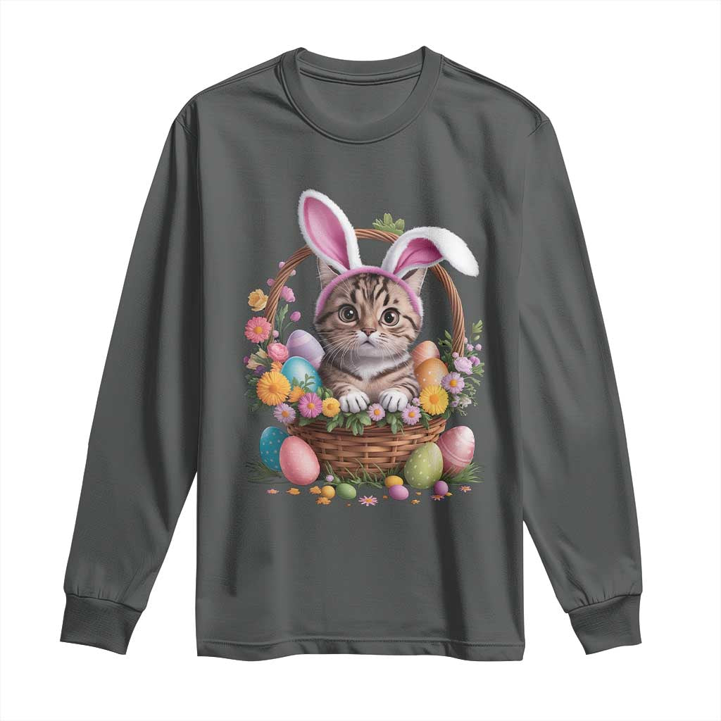 Funny Easter Day Cat Bunny Ears Egg Basket Long Sleeve Shirt