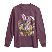 Funny Easter Day Cat Bunny Ears Egg Basket Long Sleeve Shirt