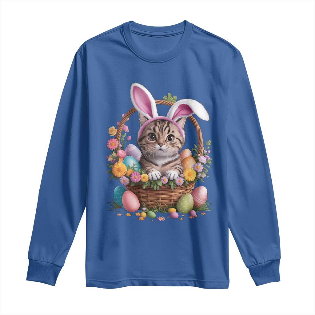 Funny Easter Day Cat Bunny Ears Egg Basket Long Sleeve Shirt