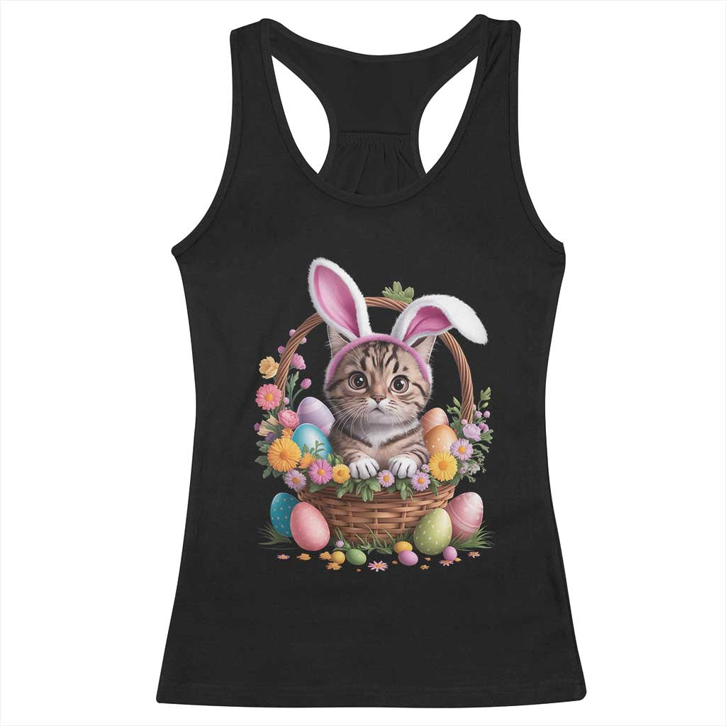 Funny Easter Day Cat Bunny Ears Egg Basket Racerback Tank Top