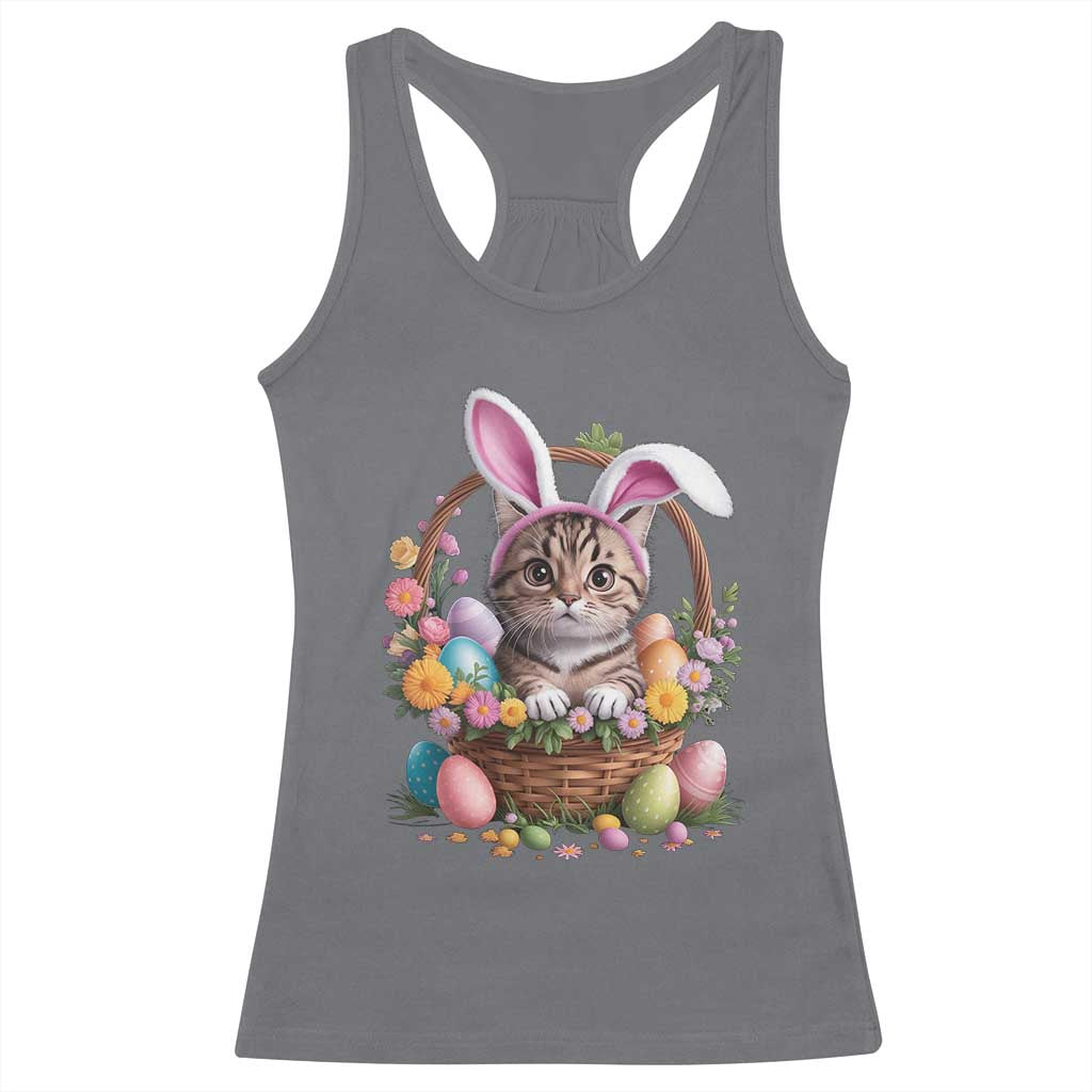 Funny Easter Day Cat Bunny Ears Egg Basket Racerback Tank Top