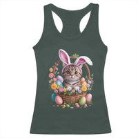 Funny Easter Day Cat Bunny Ears Egg Basket Racerback Tank Top